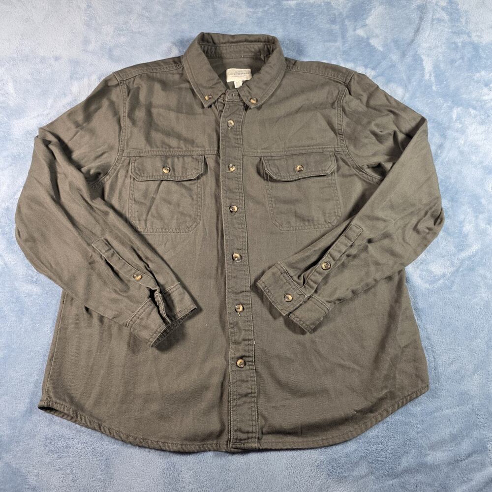 Lucky Brand Men’s Large Charcoal Gray Herringbone Utility Shirt Two Pocket